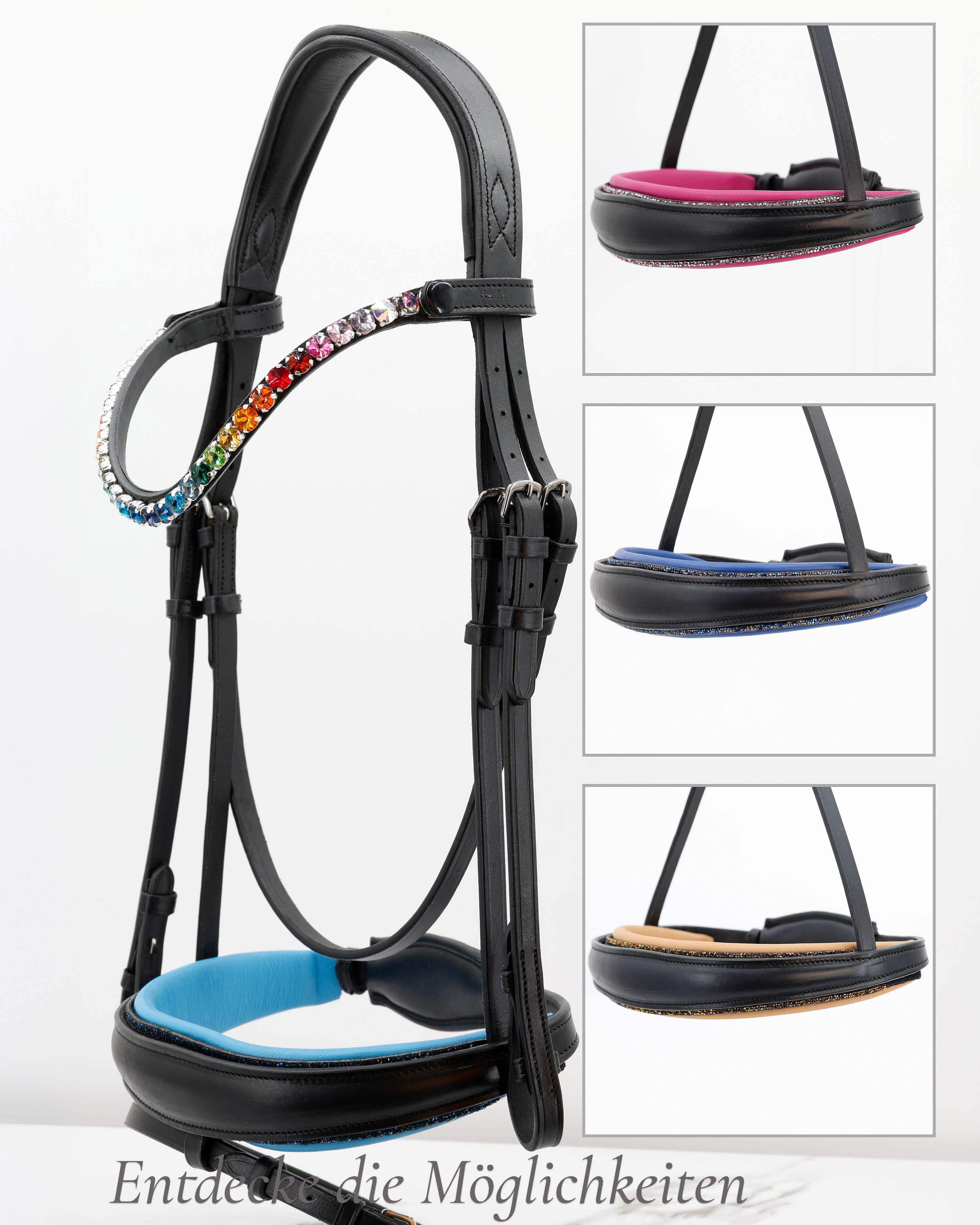 Trense-Switch-Conic-wechsel-Polster-Schwarz-Glitzer-Besatz Trense-Switch-Conic-wechsel-Polster-Schwarz-Glitzer-Besatz