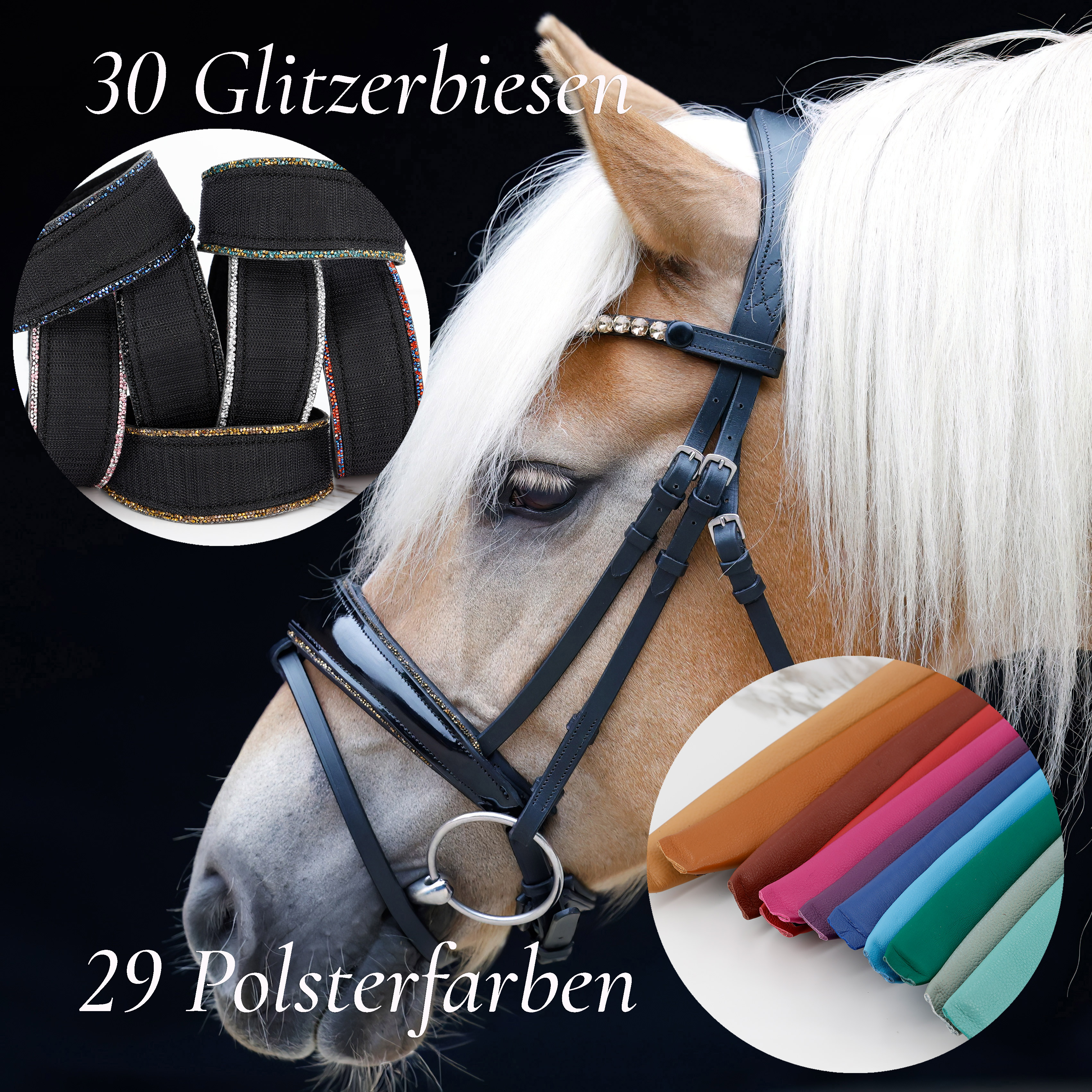Trense-Switch-Shiny-entfernbarer-Sperrriemen-Schwarz-Glitzer-Gold
