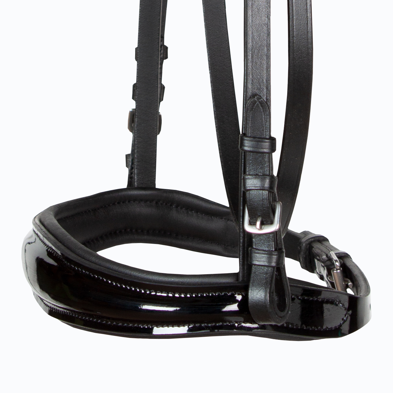 Reithalfter-englisch-ohne-Sperrriemen-Schnallen-schwarz-lack-anatomisch-Competition-Warmblut-Vollblut Reithalfter-englisch-ohne-Sperrriemen-Schnallen-schwarz-lack-anatomisch-Competition-Warmblut-Vollblut