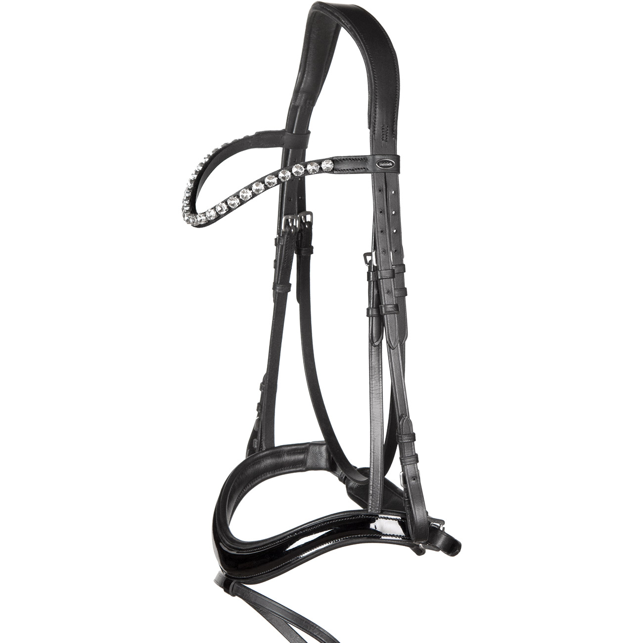 Trense-Curved-Lackleder-Schwarz-Warmblut-Vollblut-Glow-White Trense-Curved-Lackleder-Schwarz-Warmblut-Vollblut-Glow-White