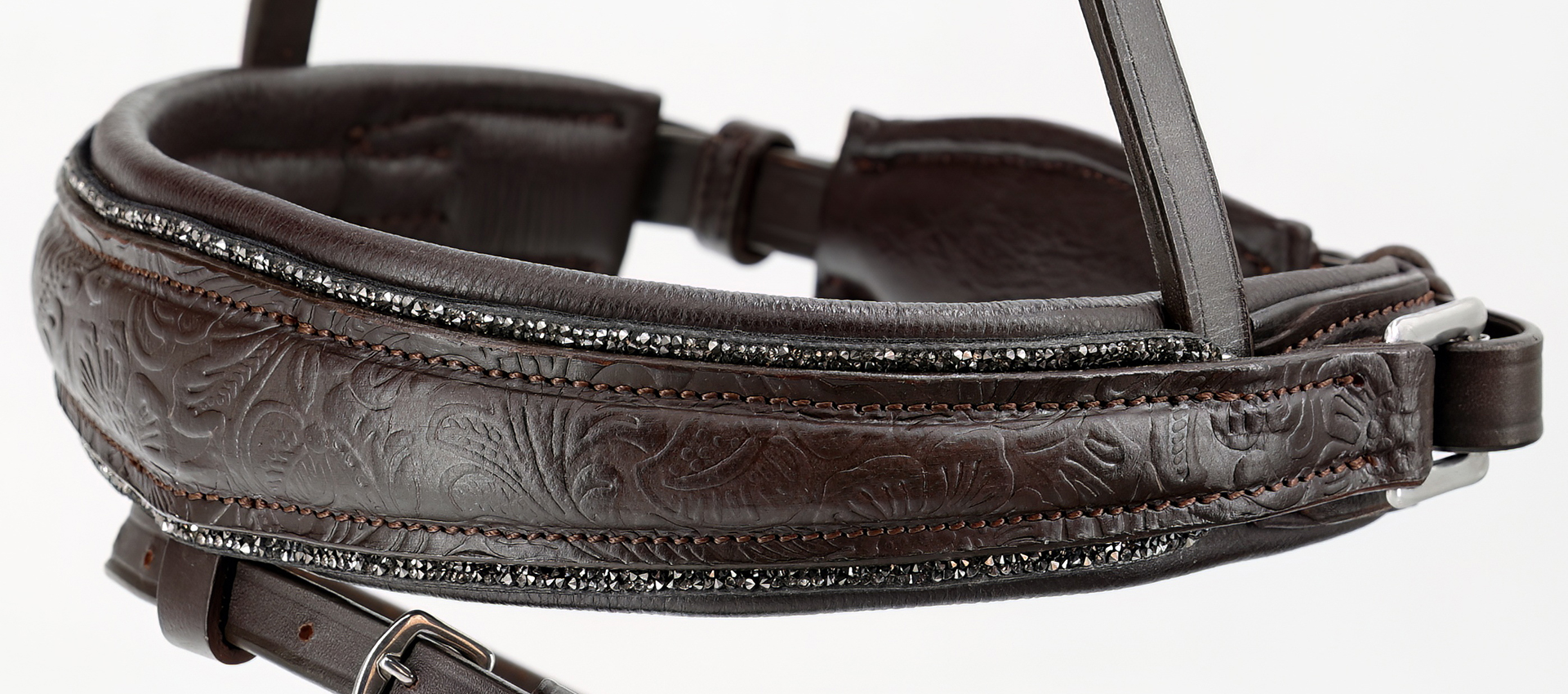 Reithalfter-Paisley-mit-Muster-Glitzer-Braun-Grau-entfernbarer-Sperrriemen Reithalfter-Paisley-mit-Muster-Glitzer-Braun-Grau-entfernbarer-Sperrriemen