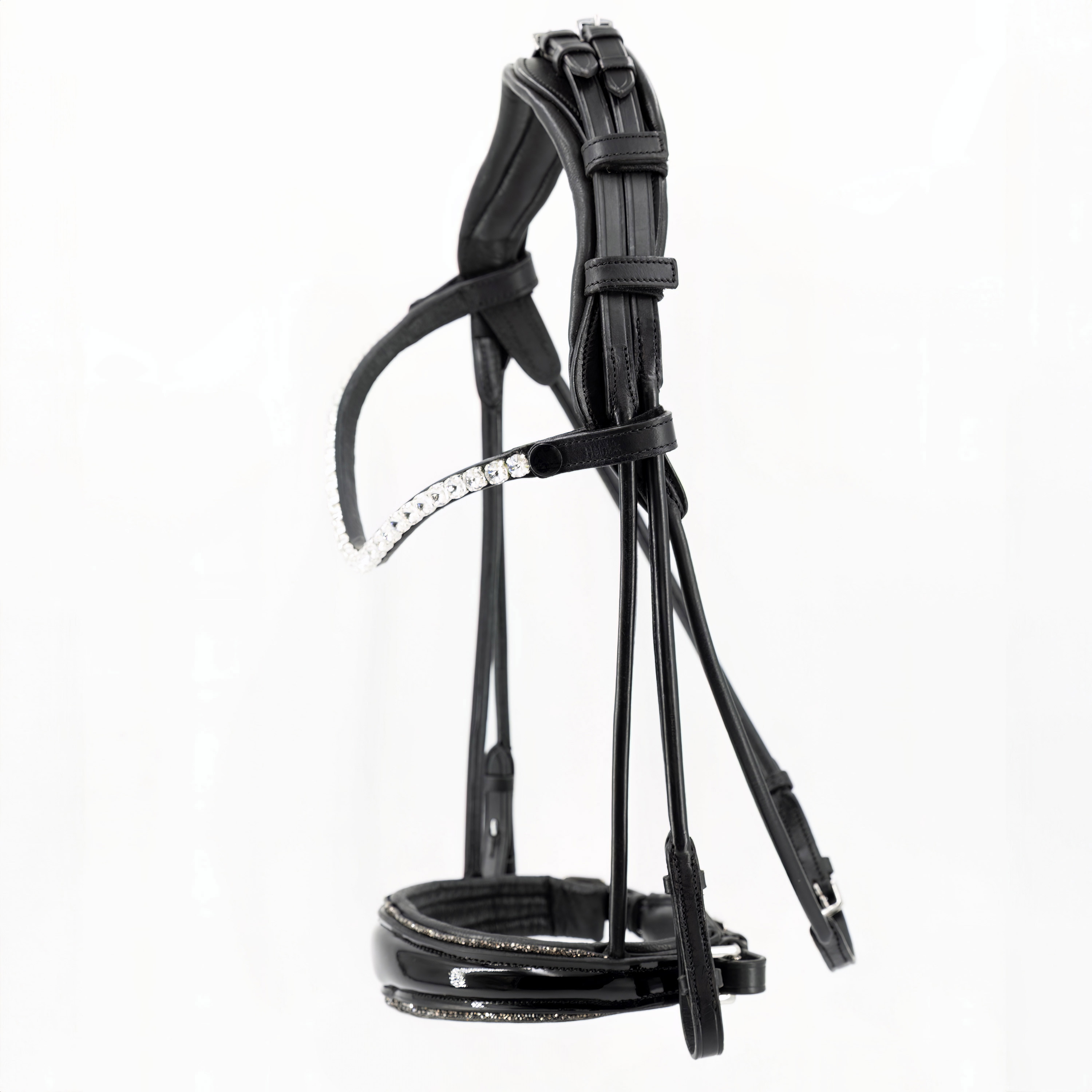 Trense-ProLine-Muenchen-Rund-Glitzer-Grau-Zaumhaken-ohne-Sperrriemen