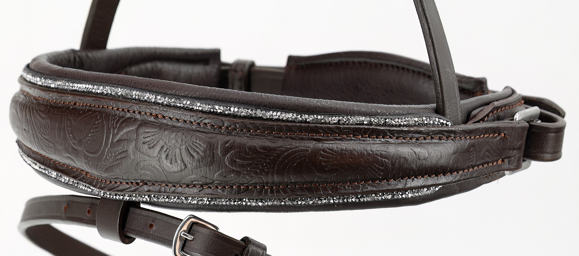 Reithalfter-Paisley-mit-Muster-Glitzer-Braun-Silber-entfernbarer-Sperrriemen Reithalfter-Paisley-mit-Muster-Glitzer-Braun-Silber-entfernbarer-Sperrriemen
