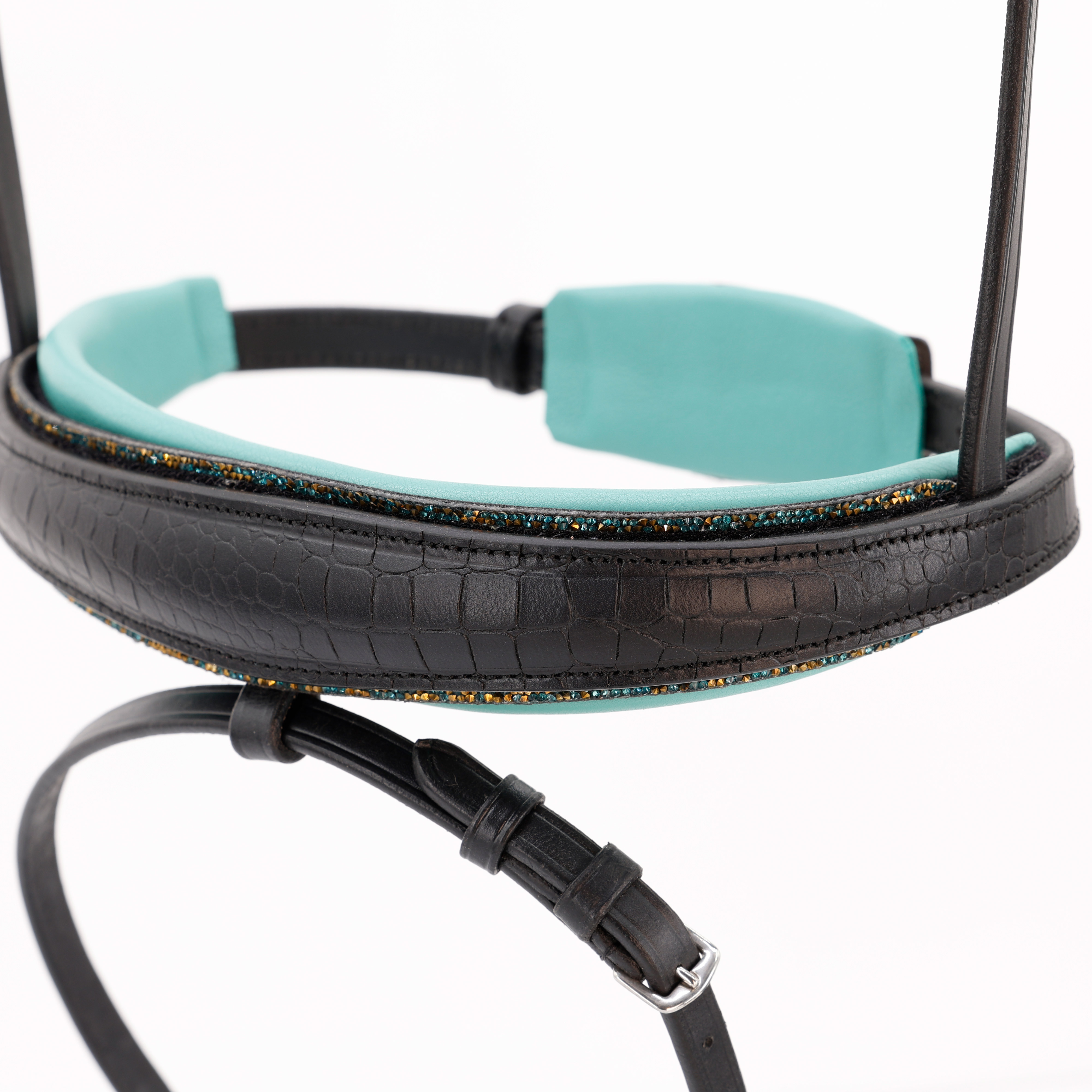 Reithalfter-Croco-Switch-Schwarz-Turquoise-Aqua-Gold