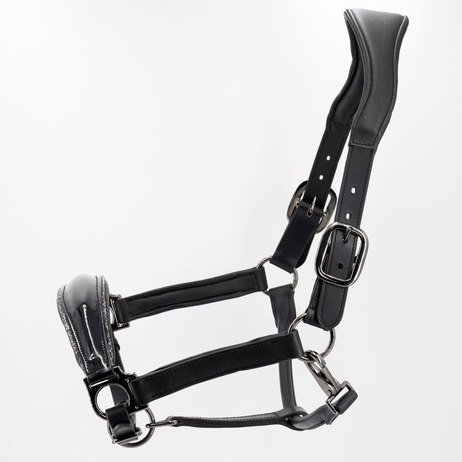 Glitzer-Halfter-Shiny-Weich-Softleder-Schwarz-Grau