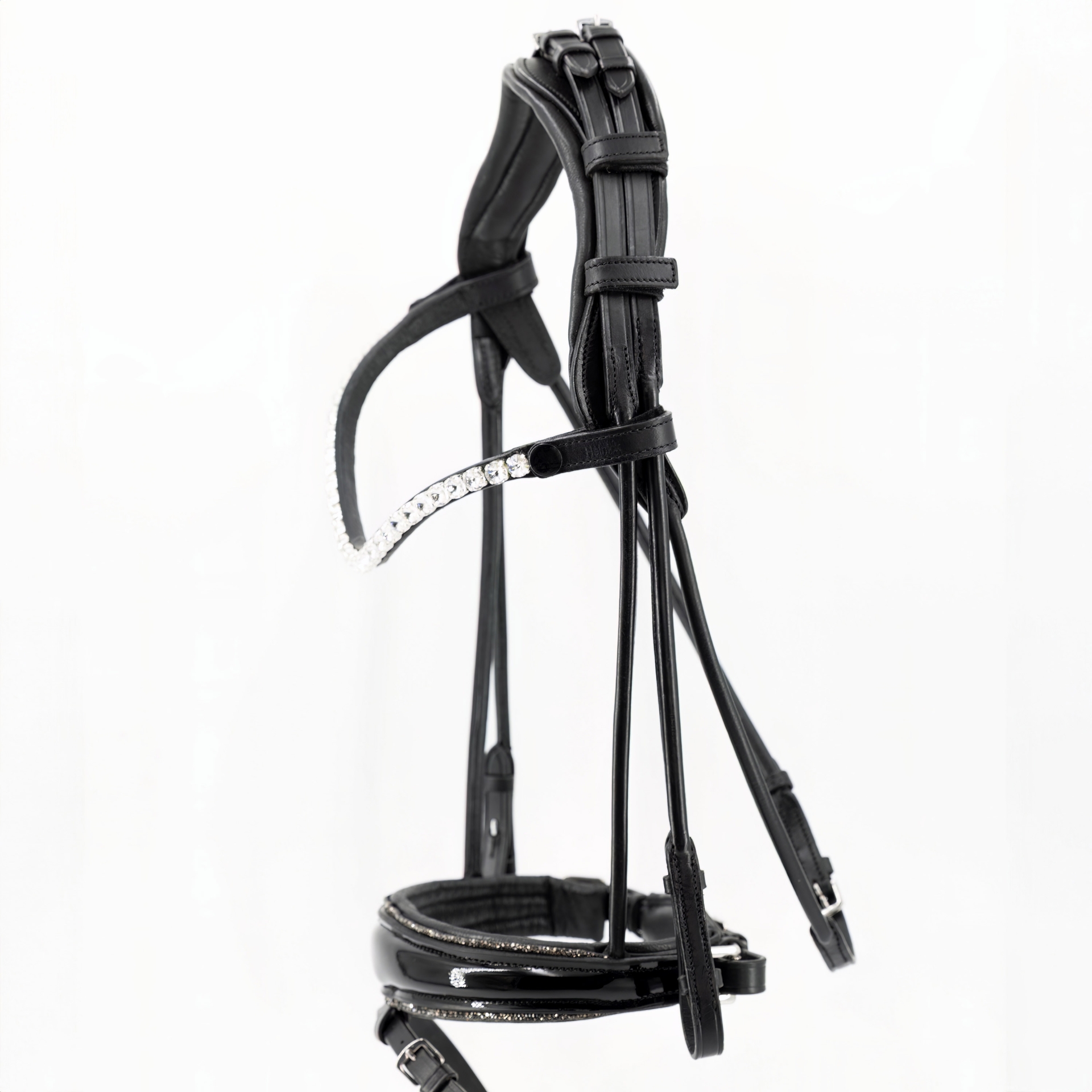 Trense-ProLine-Muenchen-Rund-Glitzer-Grau-Zaumhaken-entfernbarer-Sperrriemen