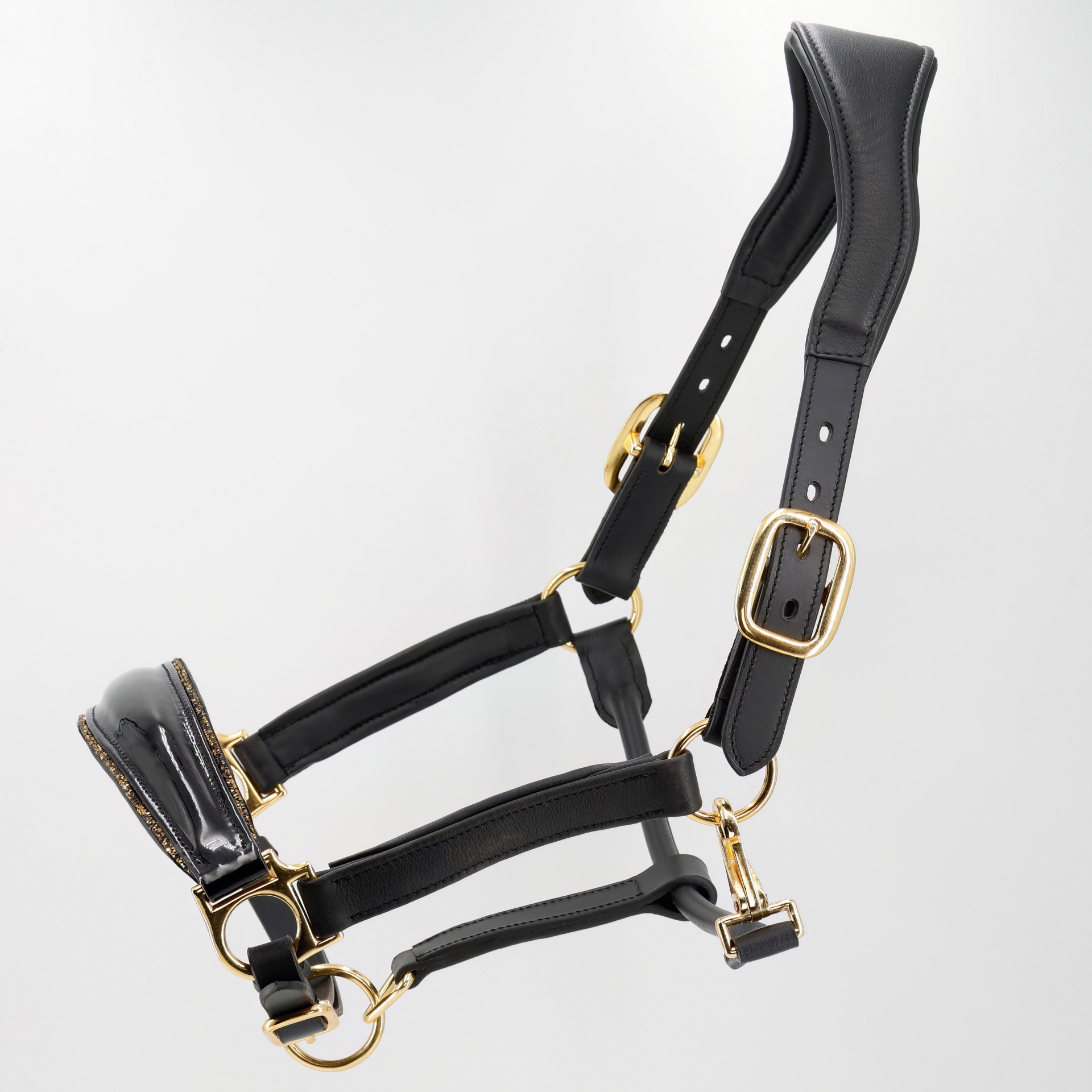 Glitzer-Halfter-Shiny-Weich-Softleder-Schwarz-Gold