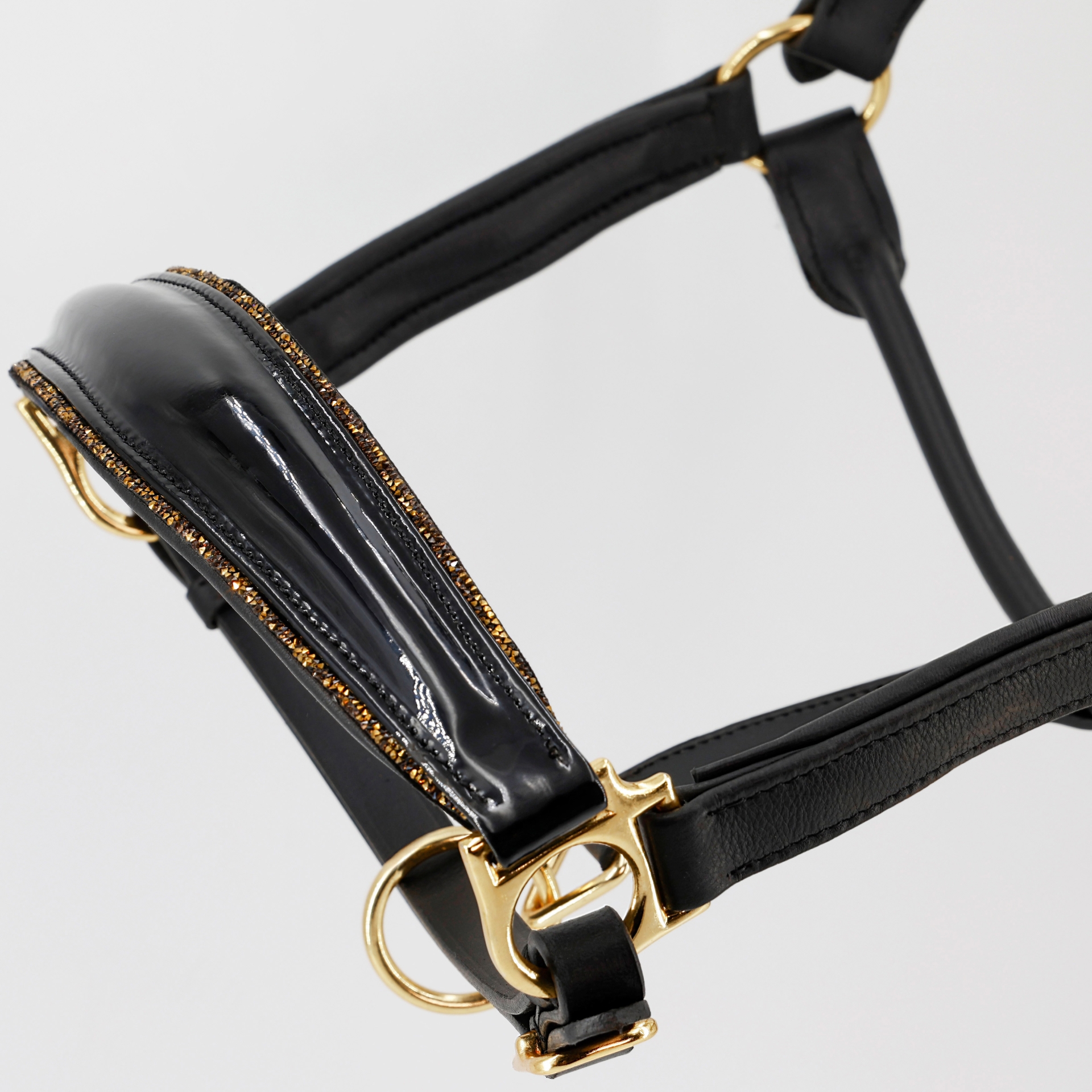 Glitzer-Lederhalfter-Shiny-Weich-Softleder-Schwarz-Gold
