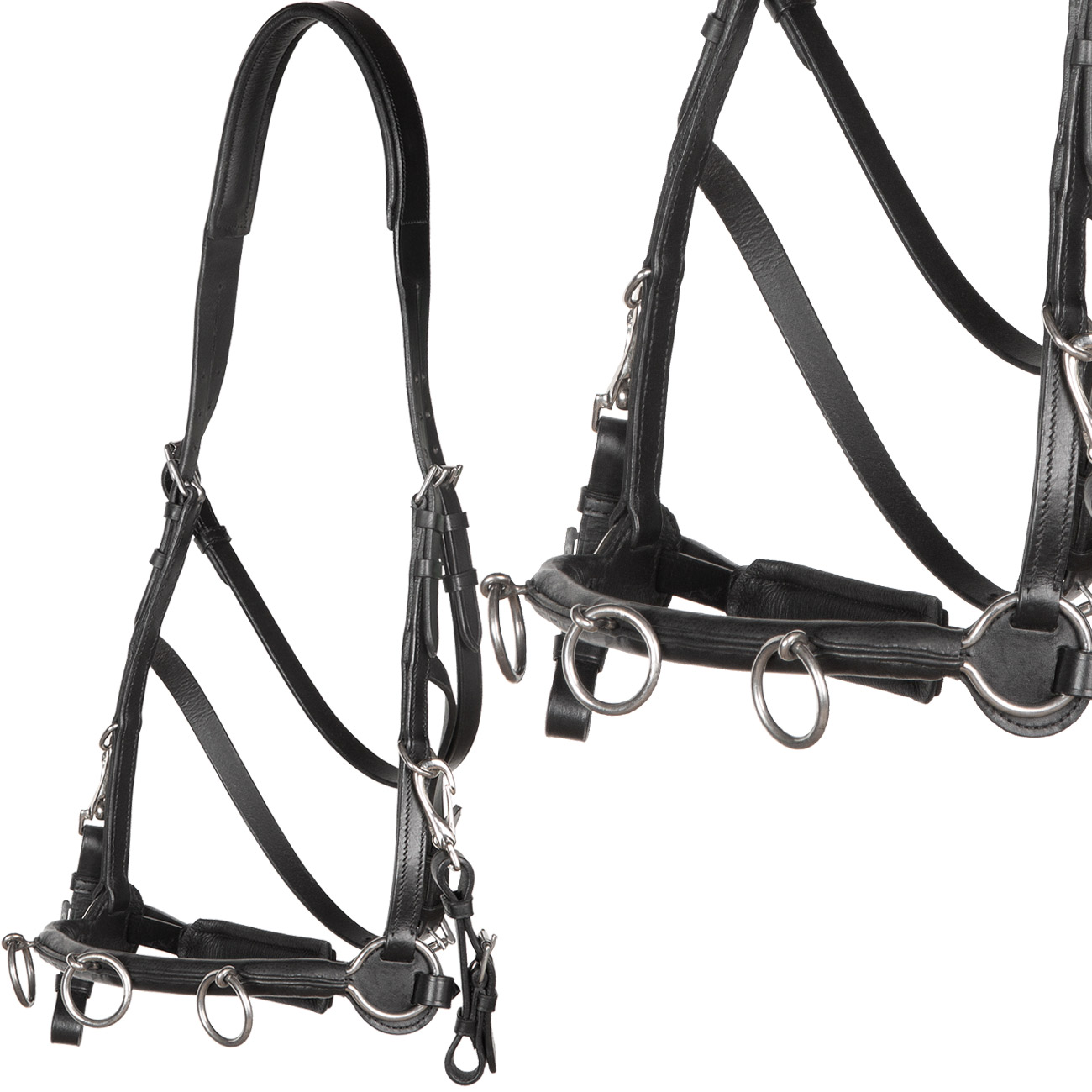 Kappzaum-Cavesson-Cavecon-mit-Gebissriemen-Schwarz-Warmblut-Vollblut