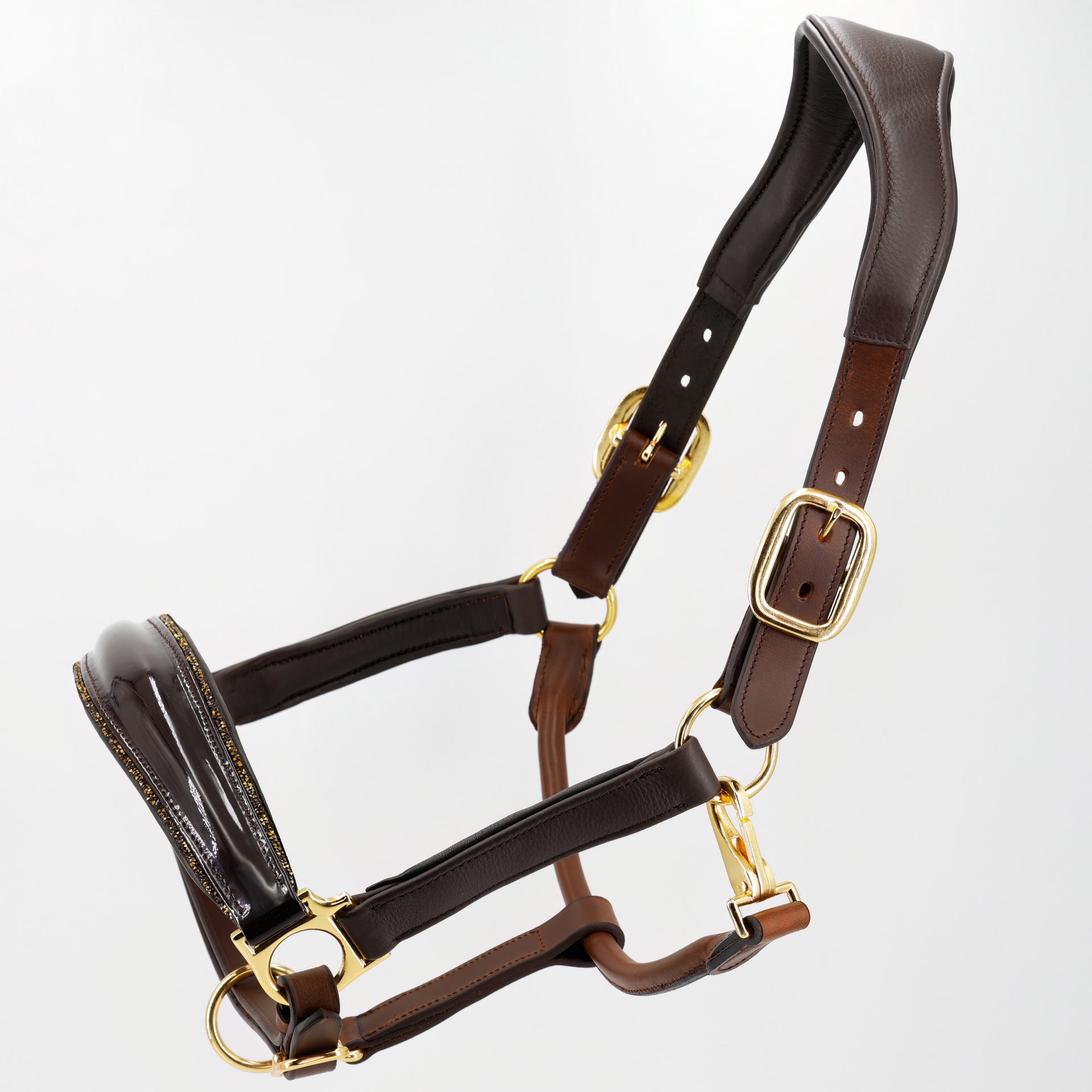 Glitzer-Halfter-Shiny-Weich-Softleder-Braun-Gold