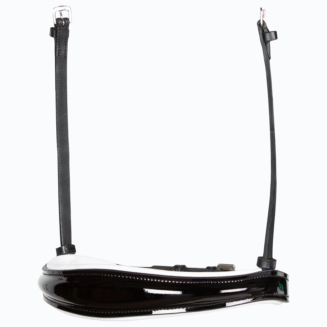 Reithalfter-englisch-ohne-Sperrriemen-weiss-lack-anatomisch-Competition-Warmblut-Vollblut