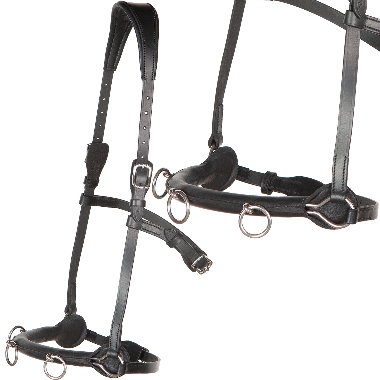 Kappzaum-Cavesson-Cavecon-verstellbarer.Ganaschenriemen-Schwarz-Warmblut-Vollblut