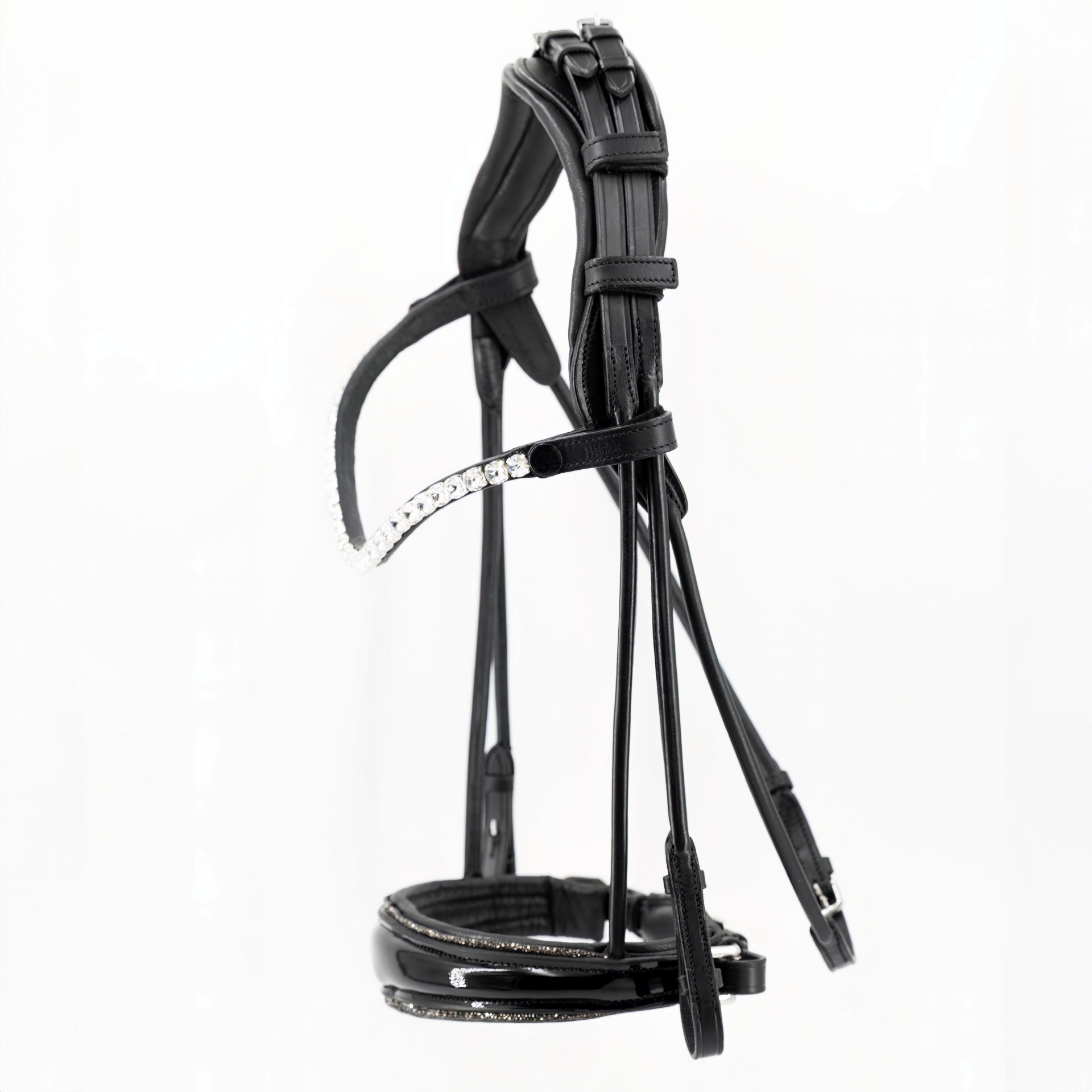 Trense-ProLine-Muenchen-Rund-Glitzer-Grau-Zaumhaken-ohne-Sperrriemen