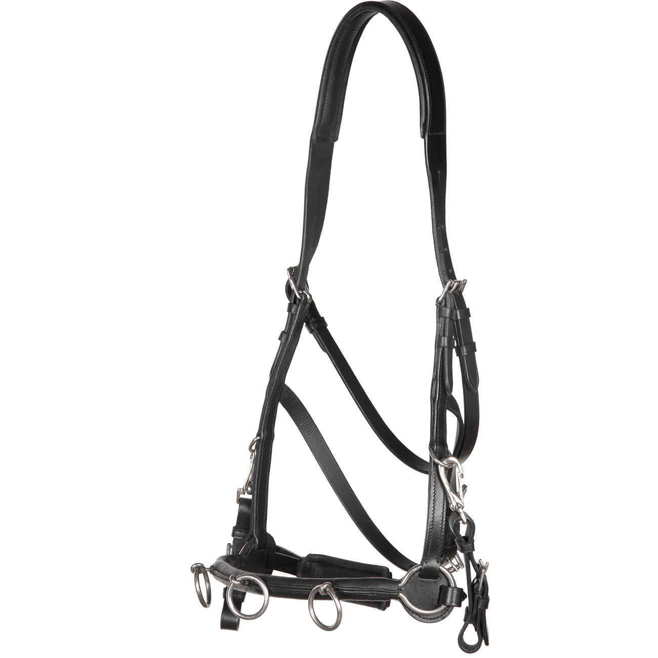 Kappzaum-Cavesson-Cavecon-mit-Gebissriemen-Schwarz-WB-VB