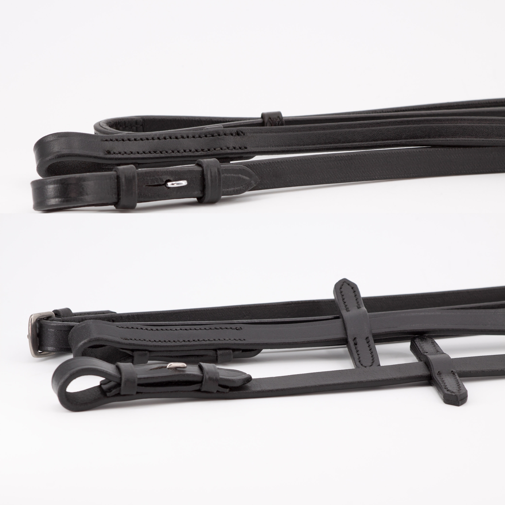 Kandaren-Zuegel-Leder-Zaumhaken-Beide-Schwarz